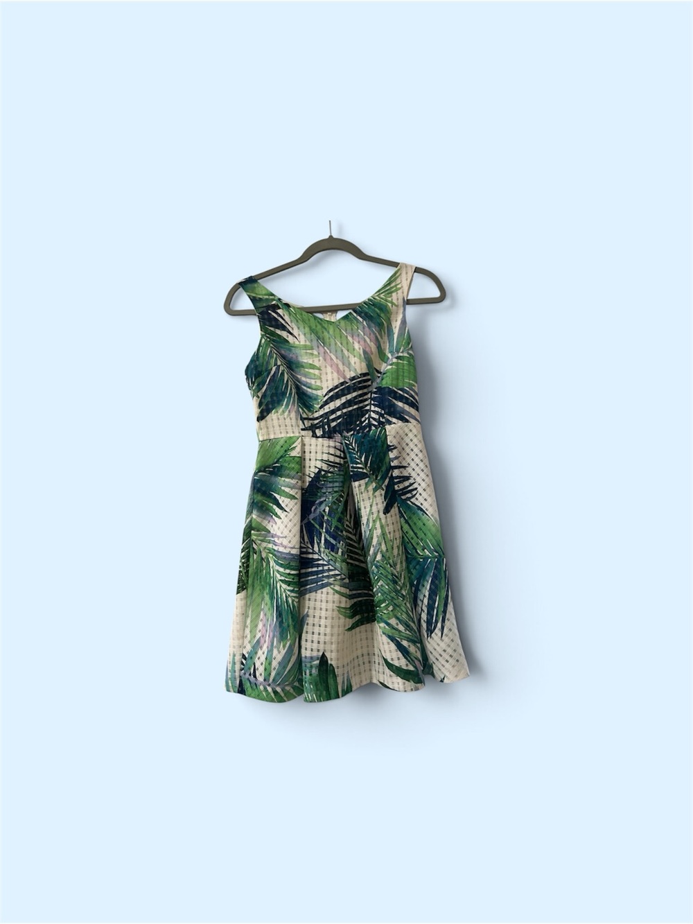 Girls Tropical Leaf Print Dress - Green & Blue